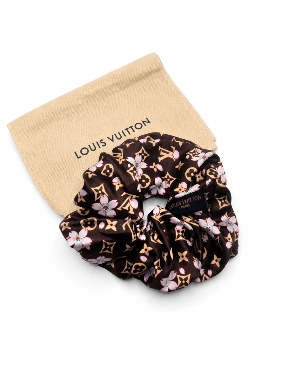 Louis Vuitton Brown & Light Pink Monogram Silk Scrunchie